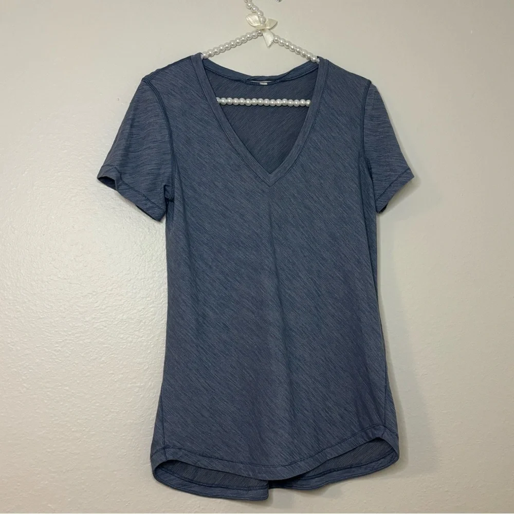 Lululemon Women Heathered Blue What The Sport Short Sleeve Tee